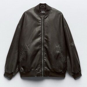 Zara Oversized Faux Leather Bomber Jacket Size Small